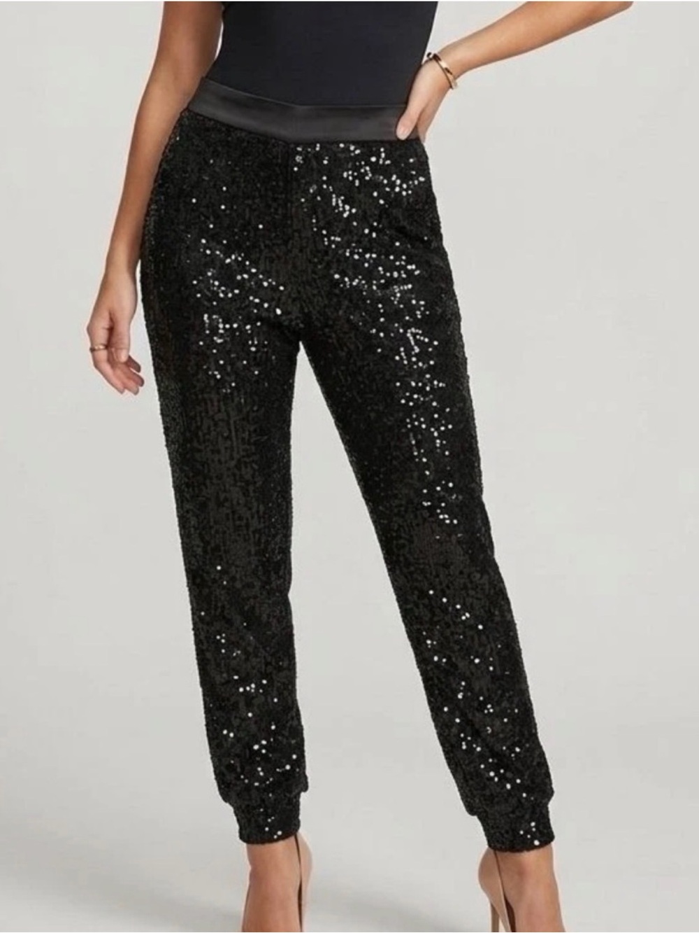 Cable & Gauge Black Sequin Jogger Trousers